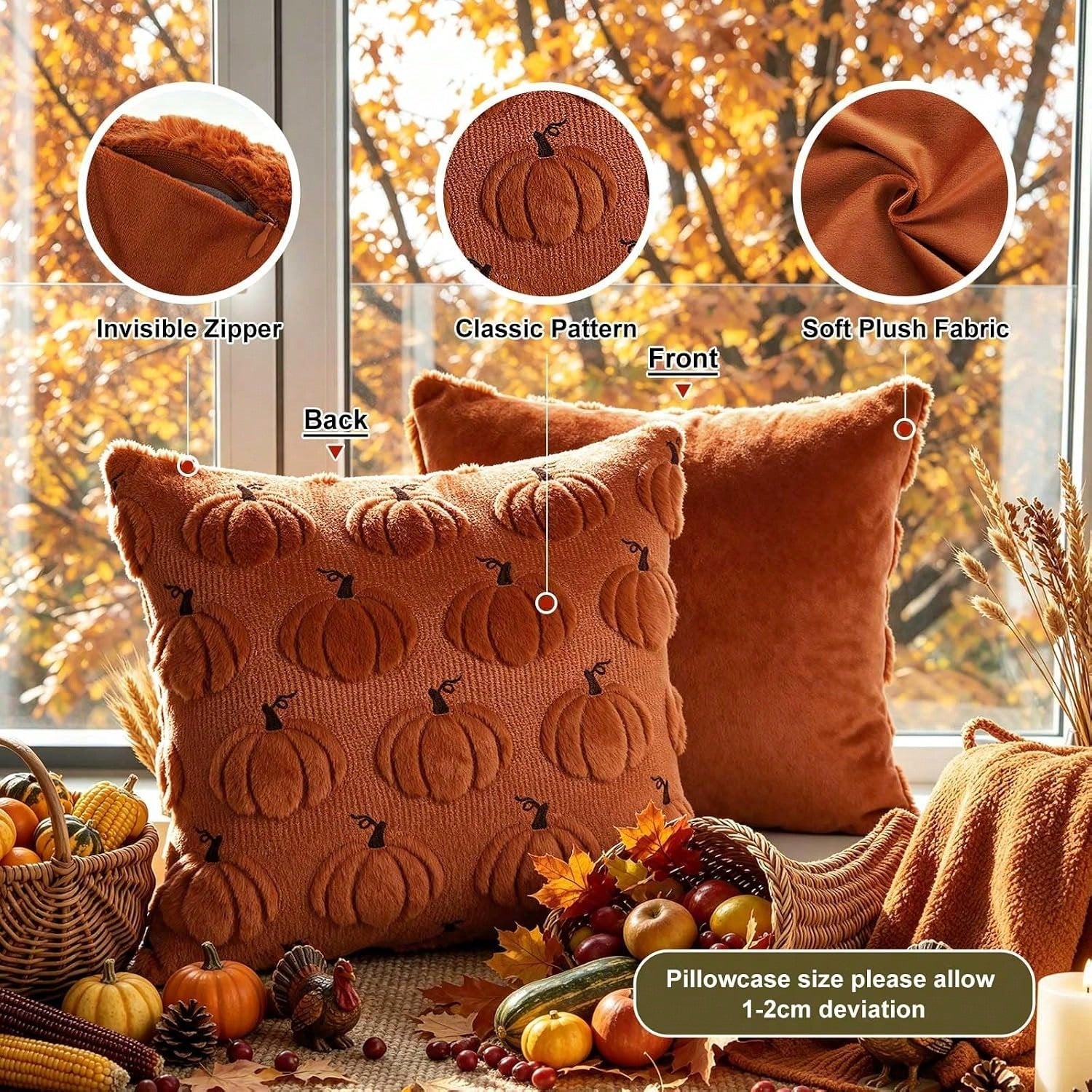 1PC Halloween Pumpkin Pattern Decorative Pillow Case, Soft Plush Sofa Cushion Cover, Suitable For Home Use
