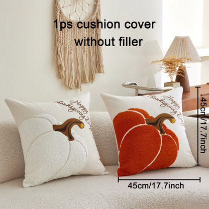 1pc Halloween Thanksgiving Embroidered Pumpkin Pillowcase, Natural Linen Fabric Suitable For Modern Country Style Indoor Decoration Sofa Cushion Cover Seat Cushion Cover, Daily All-Season Decorative C