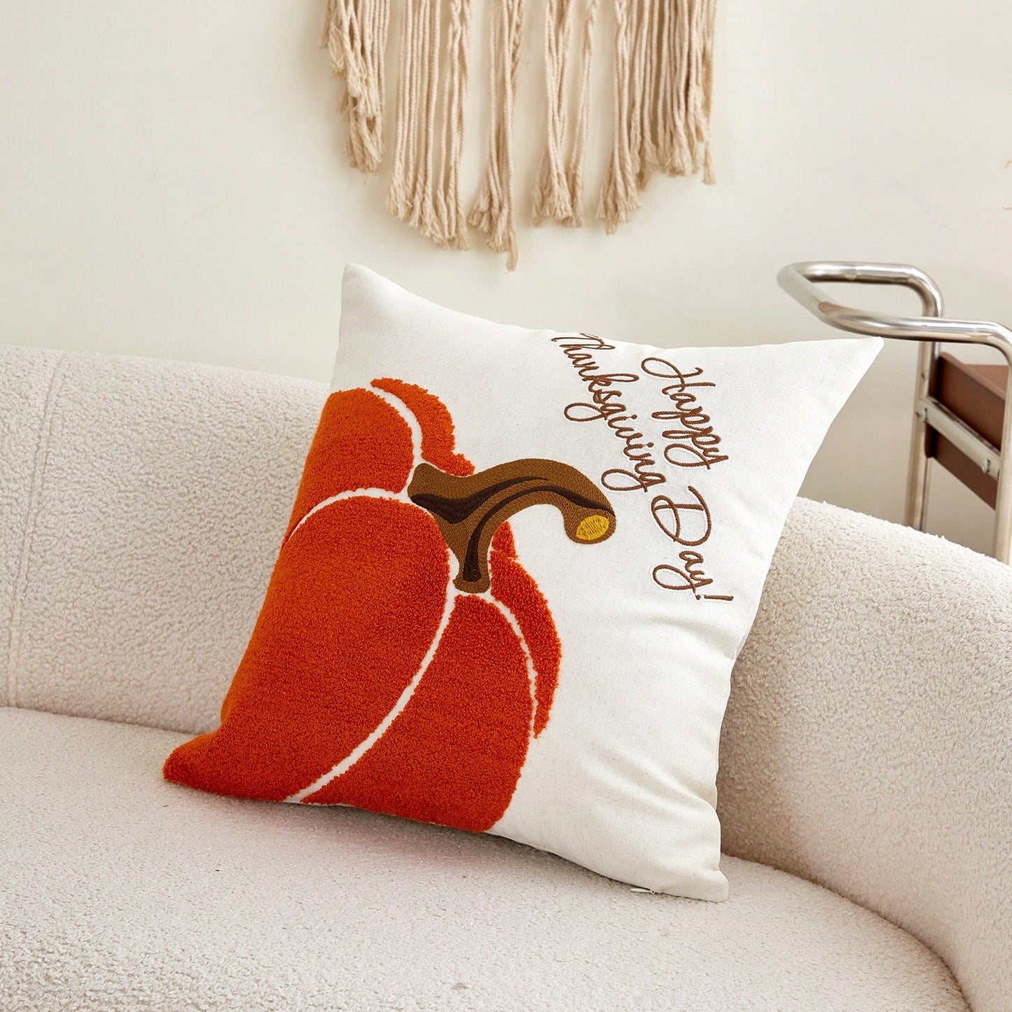 1pc Halloween Thanksgiving Embroidered Pumpkin Pillowcase, Natural Linen Fabric Suitable For Modern Country Style Indoor Decoration Sofa Cushion Cover Seat Cushion Cover, Daily All-Season Decorative C