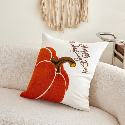 1pc Halloween Thanksgiving Embroidered Pumpkin Pillowcase, Natural Linen Fabric Suitable For Modern Country Style Indoor Decoration Sofa Cushion Cover Seat Cushion Cover, Daily All-Season Decorative C