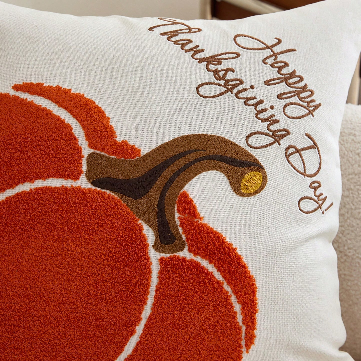 1pc Halloween Thanksgiving Embroidered Pumpkin Pillowcase, Natural Linen Fabric Suitable For Modern Country Style Indoor Decoration Sofa Cushion Cover Seat Cushion Cover, Daily All-Season Decorative C
