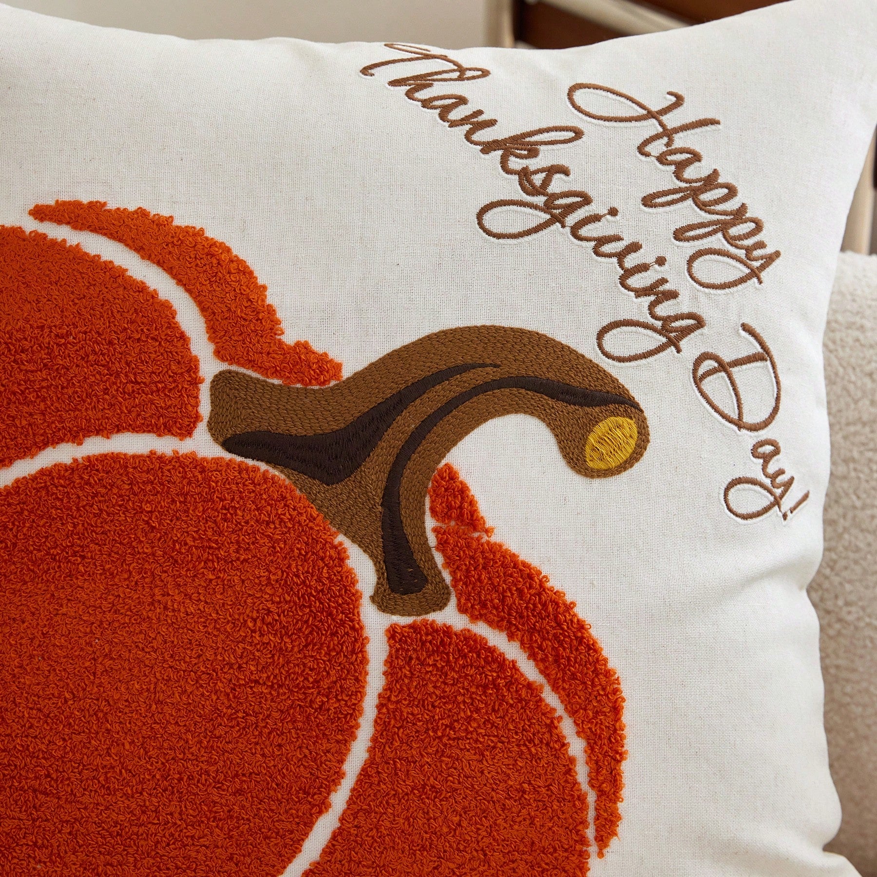 1pc Halloween Thanksgiving Embroidered Pumpkin Pillowcase, Natural Linen Fabric Suitable For Modern Country Style Indoor Decoration Sofa Cushion Cover Seat Cushion Cover, Daily All-Season Decorative C