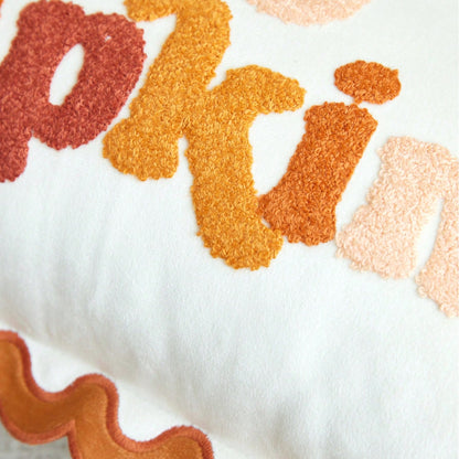 1pc Halloween Thanksgiving Ruffle Edge Letter 3D Plush Towel Hello Pumpkin Embroidered Pillowcase, Suitable For Bedroom, Living Room, Sofa, Daily Use, Party And Various Occasions