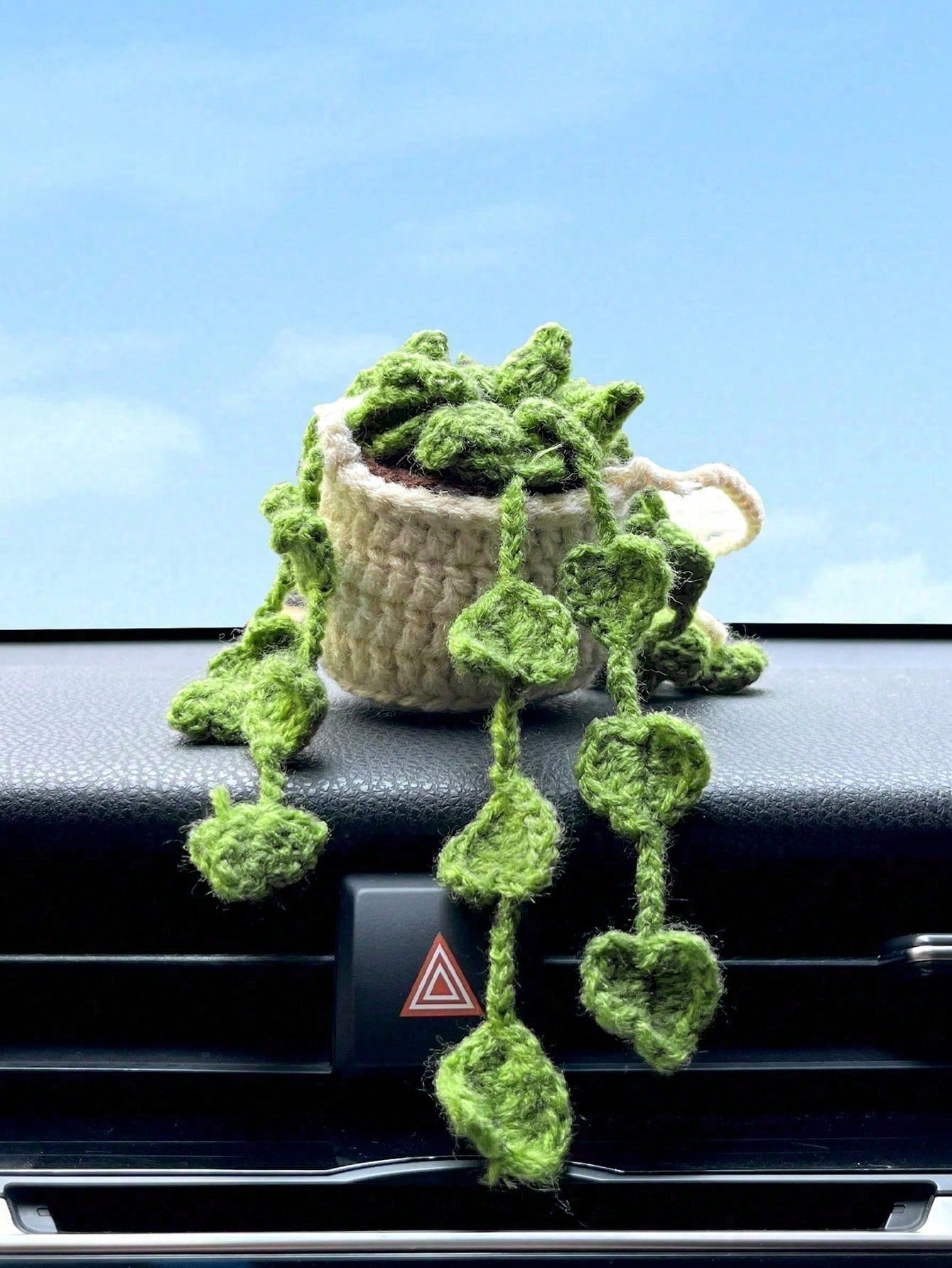 1pc Handmade Crochet Hanging Succulent Planter Car Rearview Mirror Charm Pendant