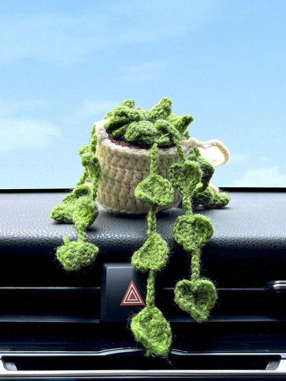 1pc Handmade Crochet Hanging Succulent Planter Car Rearview Mirror Charm Pendant