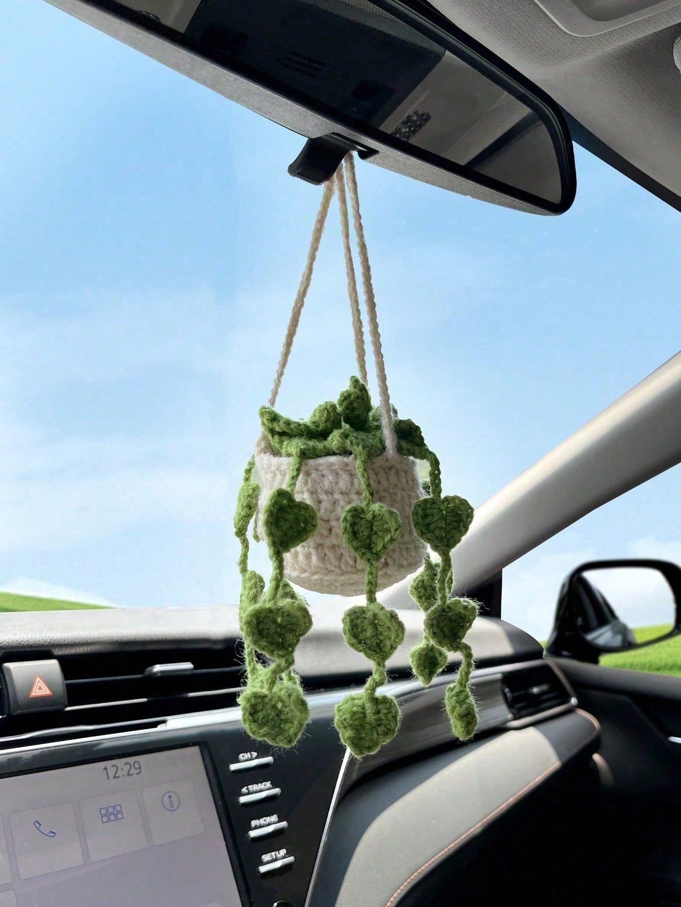 1pc Handmade Crochet Hanging Succulent Planter Car Rearview Mirror Charm Pendant