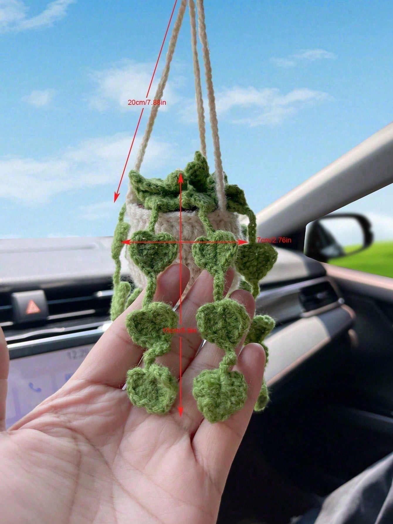 1pc Handmade Crochet Hanging Succulent Planter Car Rearview Mirror Charm Pendant
