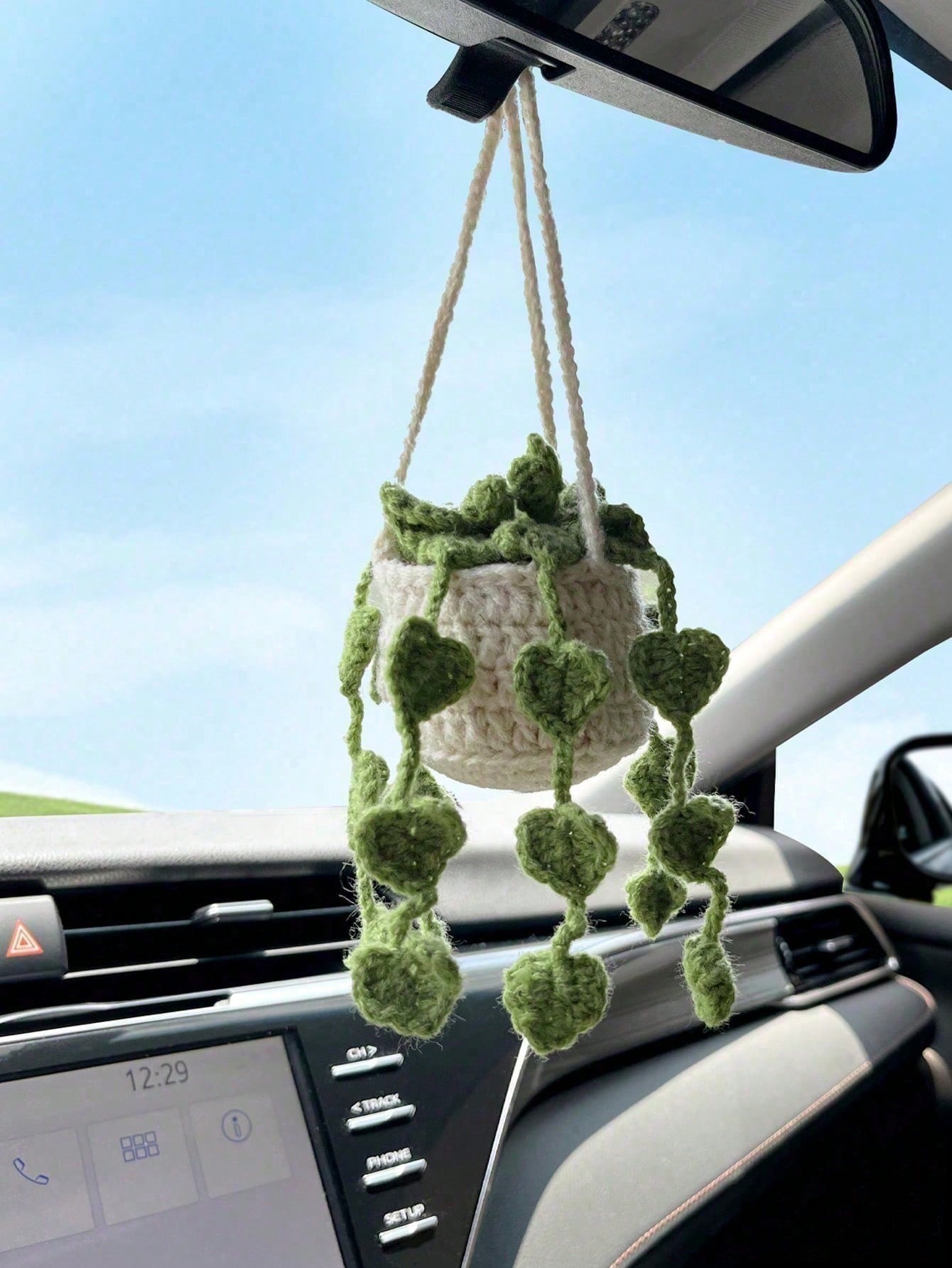 1pc Handmade Crochet Hanging Succulent Planter Car Rearview Mirror Charm Pendant