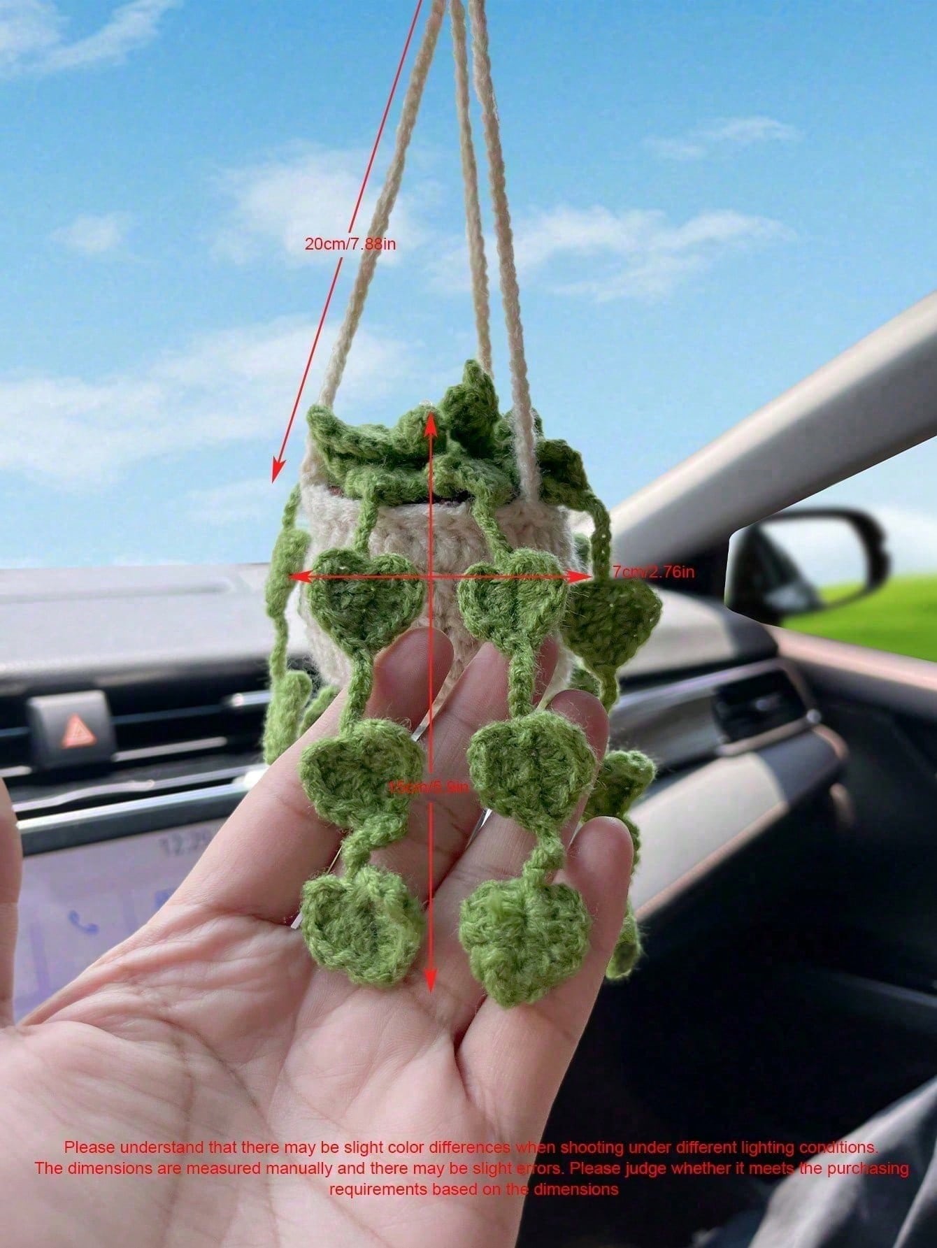 1pc Handmade Crochet Hanging Succulent Planter Car Rearview Mirror Charm Pendant