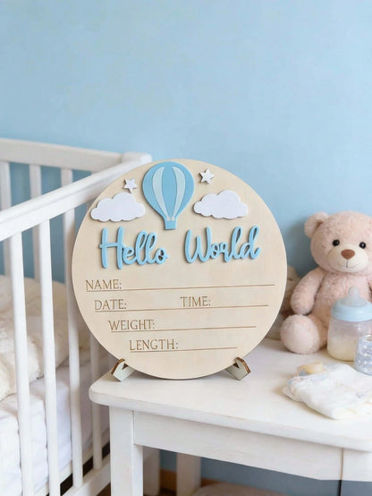 1pc "Hello World" Birth Announcement Board, Baby Photo Prop Wooden Plaque, Baby Milestone Marker, Christening Gift (Boy/Girl)