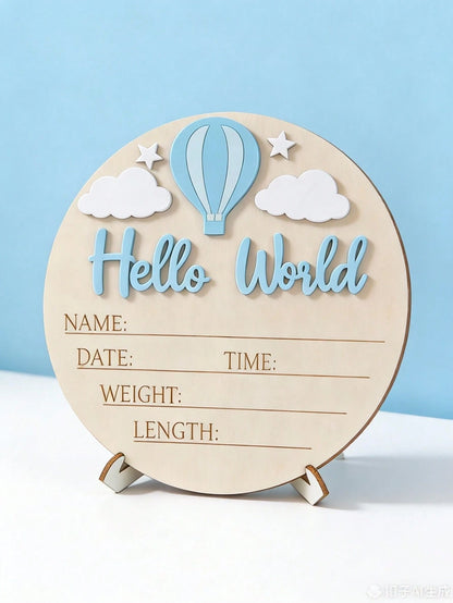 1pc "Hello World" Birth Announcement Board, Baby Photo Prop Wooden Plaque, Baby Milestone Marker, Christening Gift (Boy/Girl)