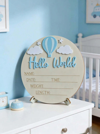 1pc "Hello World" Birth Announcement Board, Baby Photo Prop Wooden Plaque, Baby Milestone Marker, Christening Gift (Boy/Girl)