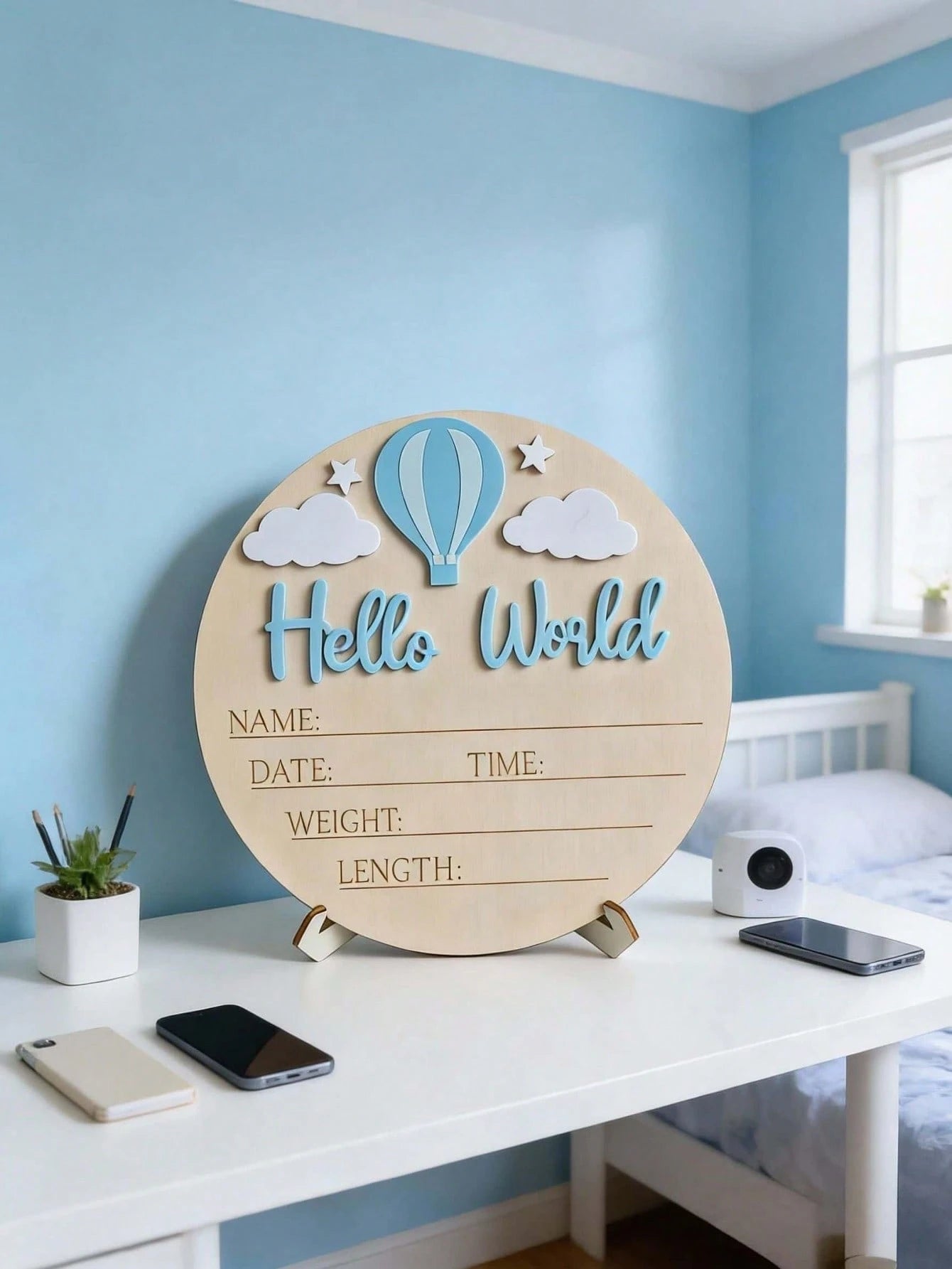 1pc "Hello World" Birth Announcement Board, Baby Photo Prop Wooden Plaque, Baby Milestone Marker, Christening Gift (Boy/Girl)