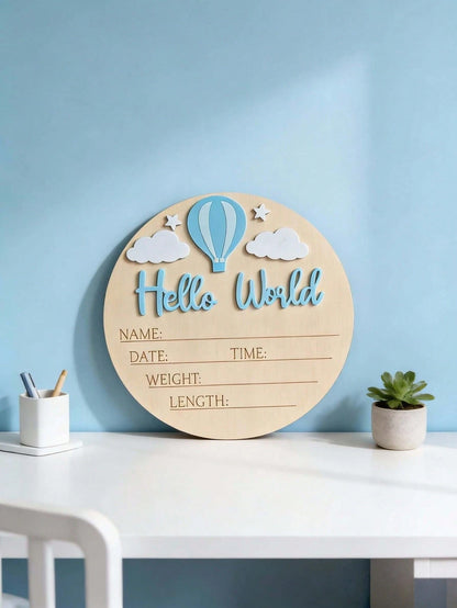 1pc "Hello World" Birth Announcement Board, Baby Photo Prop Wooden Plaque, Baby Milestone Marker, Christening Gift (Boy/Girl)