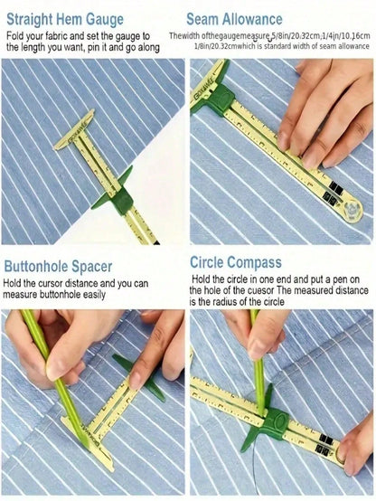1pc High-Quality 5-In-1 Sliding Ruler, Professional Sewing Measurement Tool, Made Of Durable Plastic Material, High Precision. Combines Multiple Measurement Functions Into One, Easily Handles Sewing A