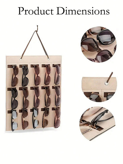 1pc High Quality Durable Multi-Slot Felt Wall Mounted Eyeglass Holder, Dual-Color Design, 15-Slot Foldable Glasses Display Rack, Eyewear Storage, Hanging Eyeglasses Organizer