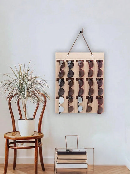 1pc High Quality Durable Multi-Slot Felt Wall Mounted Eyeglass Holder, Dual-Color Design, 15-Slot Foldable Glasses Display Rack, Eyewear Storage, Hanging Eyeglasses Organizer