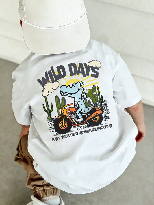 1pc Infant/Toddler Boys' Casual Graphic Print Round Neck Short Sleeve T-Shirt, Summer Childrenswear- An Eye-Catching T-Shirt That Brings Joy And Happiness To Every Child!