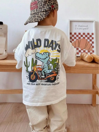 1pc Infant/Toddler Boys' Casual Graphic Print Round Neck Short Sleeve T-Shirt, Summer Childrenswear- An Eye-Catching T-Shirt That Brings Joy And Happiness To Every Child!