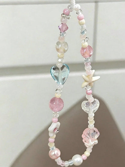 1pc Ins Style Heart & Starfish Phone Charm, Handmade Beaded Accessory, Phone Pendant, Phone Lanyard, Camera Anti-Lost Chain, Travel Phone Strap, Bag Charm, Keychain, Compatible With Apple Pro, Holiday
