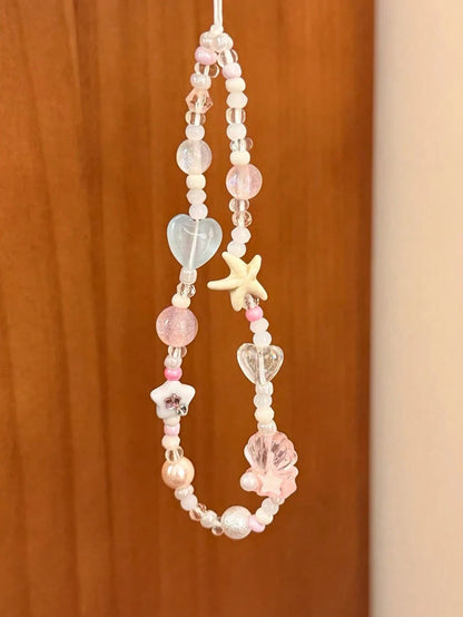 1pc Ins Style Heart & Starfish Phone Charm, Handmade Beaded Accessory, Phone Pendant, Phone Lanyard, Camera Anti-Lost Chain, Travel Phone Strap, Bag Charm, Keychain, Compatible With Apple Pro, Holiday