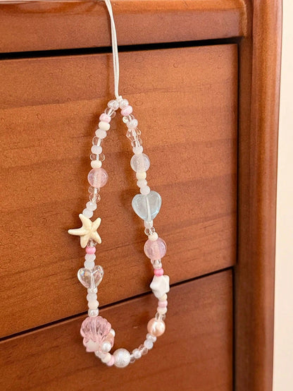 1pc Ins Style Heart & Starfish Phone Charm, Handmade Beaded Accessory, Phone Pendant, Phone Lanyard, Camera Anti-Lost Chain, Travel Phone Strap, Bag Charm, Keychain, Compatible With Apple Pro, Holiday
