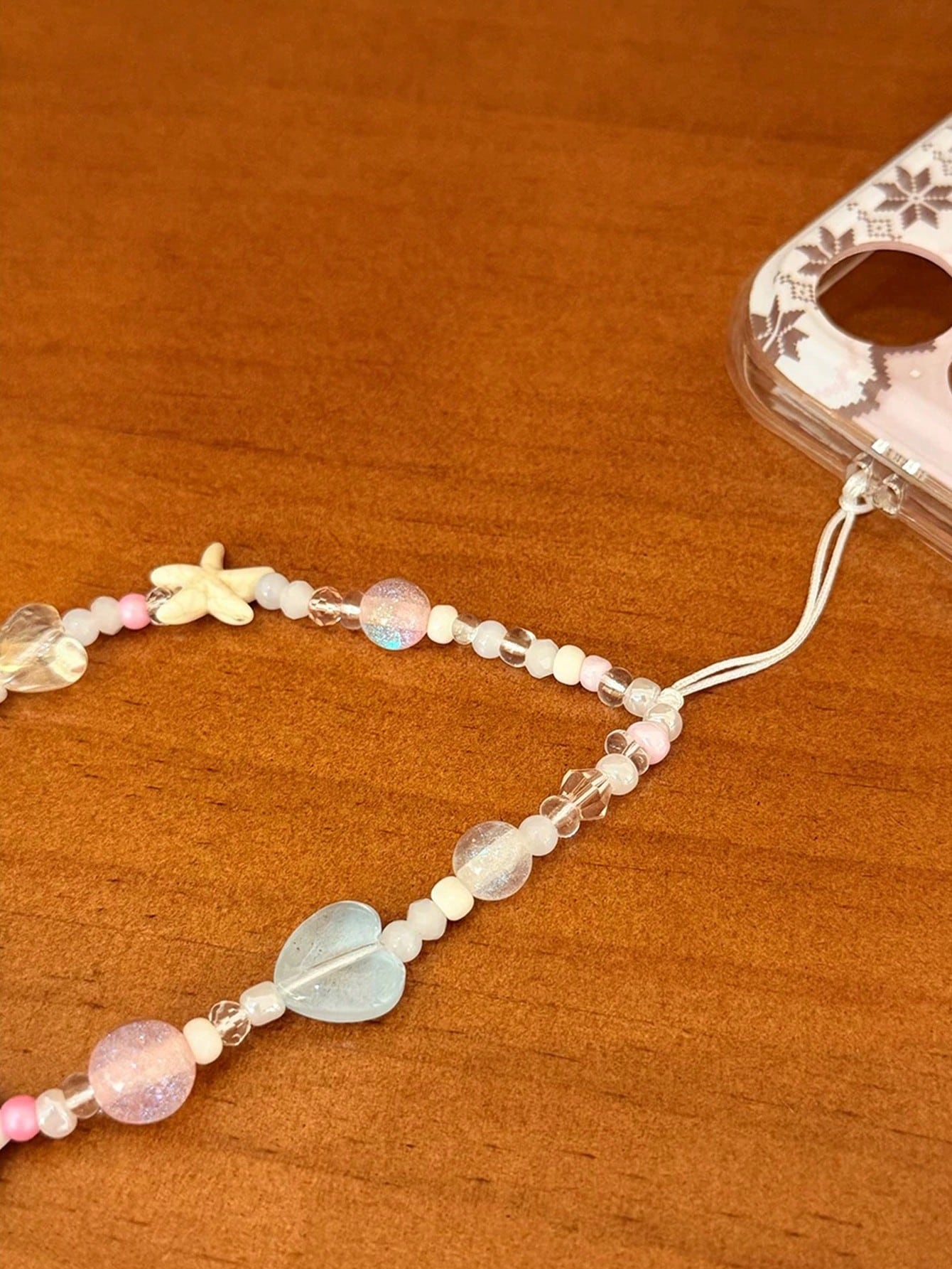1pc Ins Style Heart & Starfish Phone Charm, Handmade Beaded Accessory, Phone Pendant, Phone Lanyard, Camera Anti-Lost Chain, Travel Phone Strap, Bag Charm, Keychain, Compatible With Apple Pro, Holiday