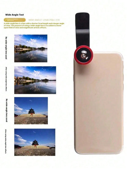 1PC Interesting Mobile Phone Fisheye Lens Three-In-One Mobile Phone Lens Magnifying Glass Fisheye Wide-Angle Macro Selfie Portable Lens Photography It Is Very Suitable For Macro And Wide-Angle Shooti