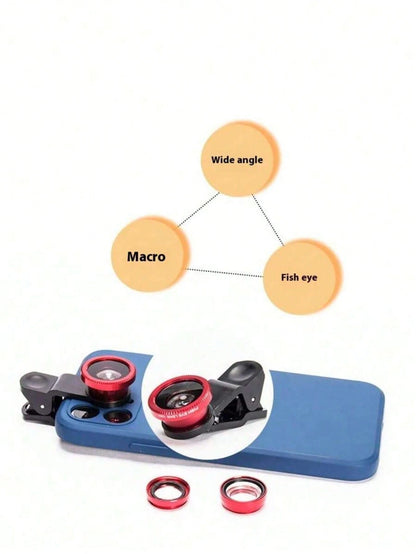 1PC Interesting Mobile Phone Fisheye Lens Three-In-One Mobile Phone Lens Magnifying Glass Fisheye Wide-Angle Macro Selfie Portable Lens Photography It Is Very Suitable For Macro And Wide-Angle Shooti