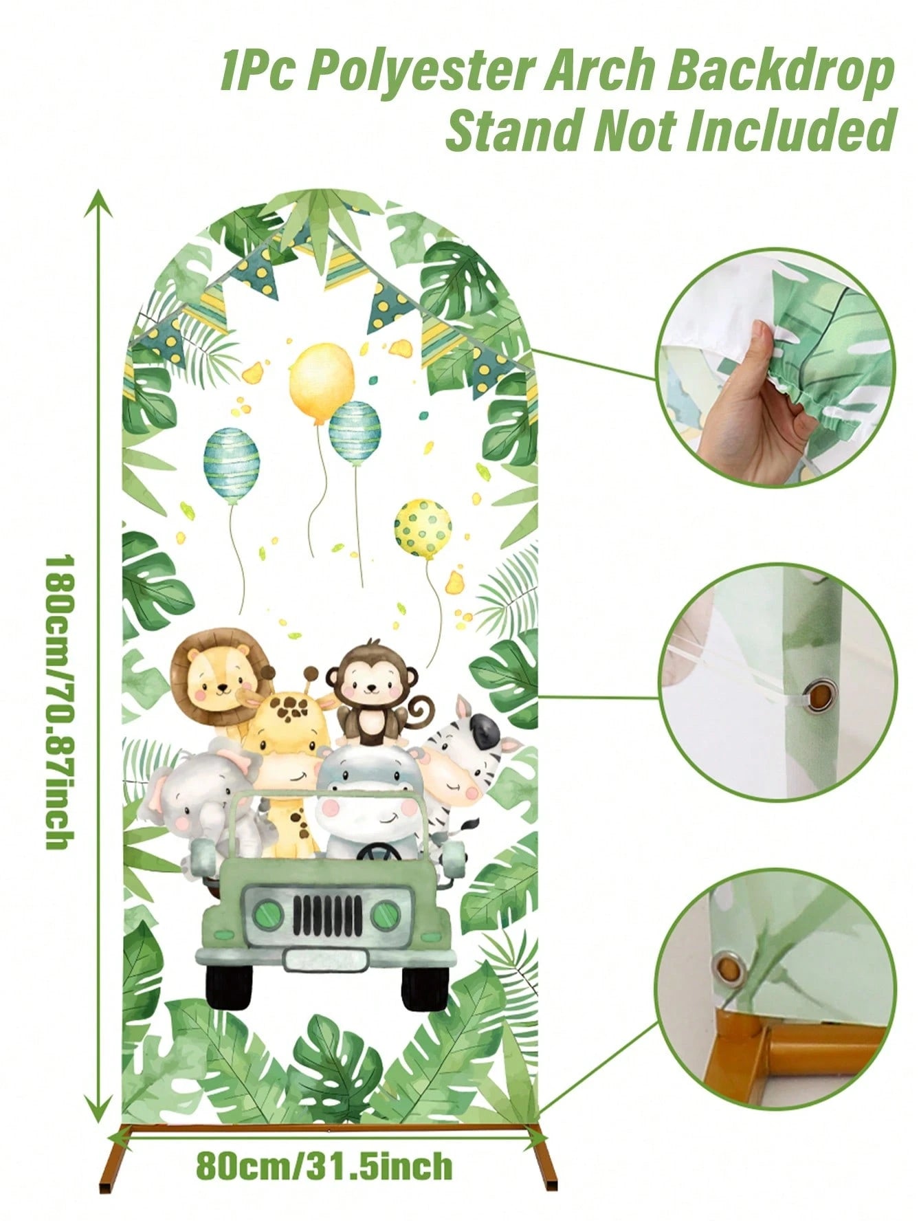 1pc Jungle Animal Arch Backdrop, Polyester Backdrop (Excluding Stand), Arch Backdrop Cover, Can Be Paired With Balloons For Decoration, Jungle Theme Party Supplies, Baby Shower Decor, Gender Reveal Pa