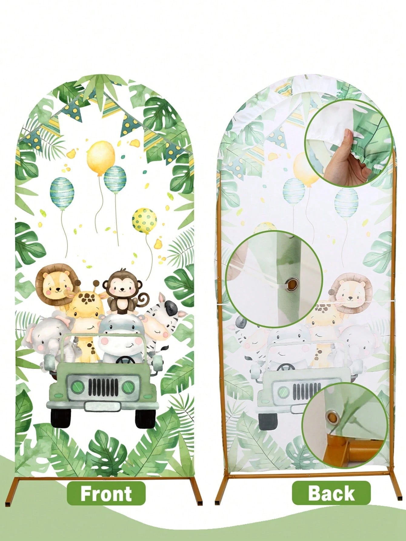 1pc Jungle Animal Arch Backdrop, Polyester Backdrop (Excluding Stand), Arch Backdrop Cover, Can Be Paired With Balloons For Decoration, Jungle Theme Party Supplies, Baby Shower Decor, Gender Reveal Pa