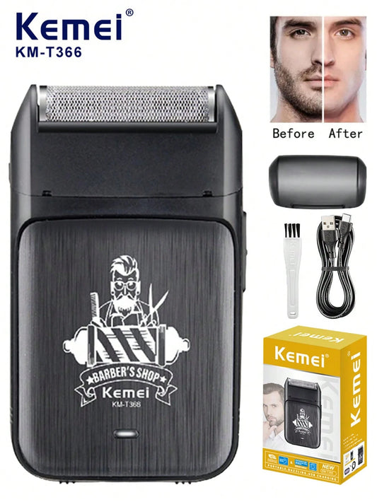 1pc Kemei Portable Electric Shaver For Men, Professional Beard Trimmer, USB Rechargeable Face Shaver, Reciprocating Shaver And Depilator, Home Salon Travel Gift For Halloween Christmas