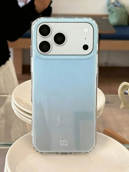 1pc Korean INS Niche Gradient Light Blue Phone Case Fresh Pure Aesthetic Glossy Surface Shockproof Wear-Resistant Versatile Protective Phone Case Compatible With IPhone 11 12 13 14 15 16 17 Pro Max