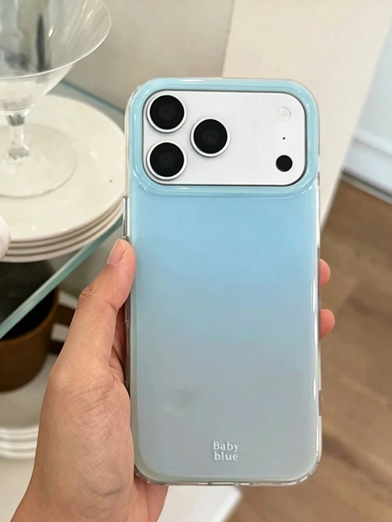 1pc Korean INS Niche Gradient Light Blue Phone Case Fresh Pure Aesthetic Glossy Surface Shockproof Wear-Resistant Versatile Protective Phone Case Compatible With IPhone 11 12 13 14 15 16 17 Pro Max