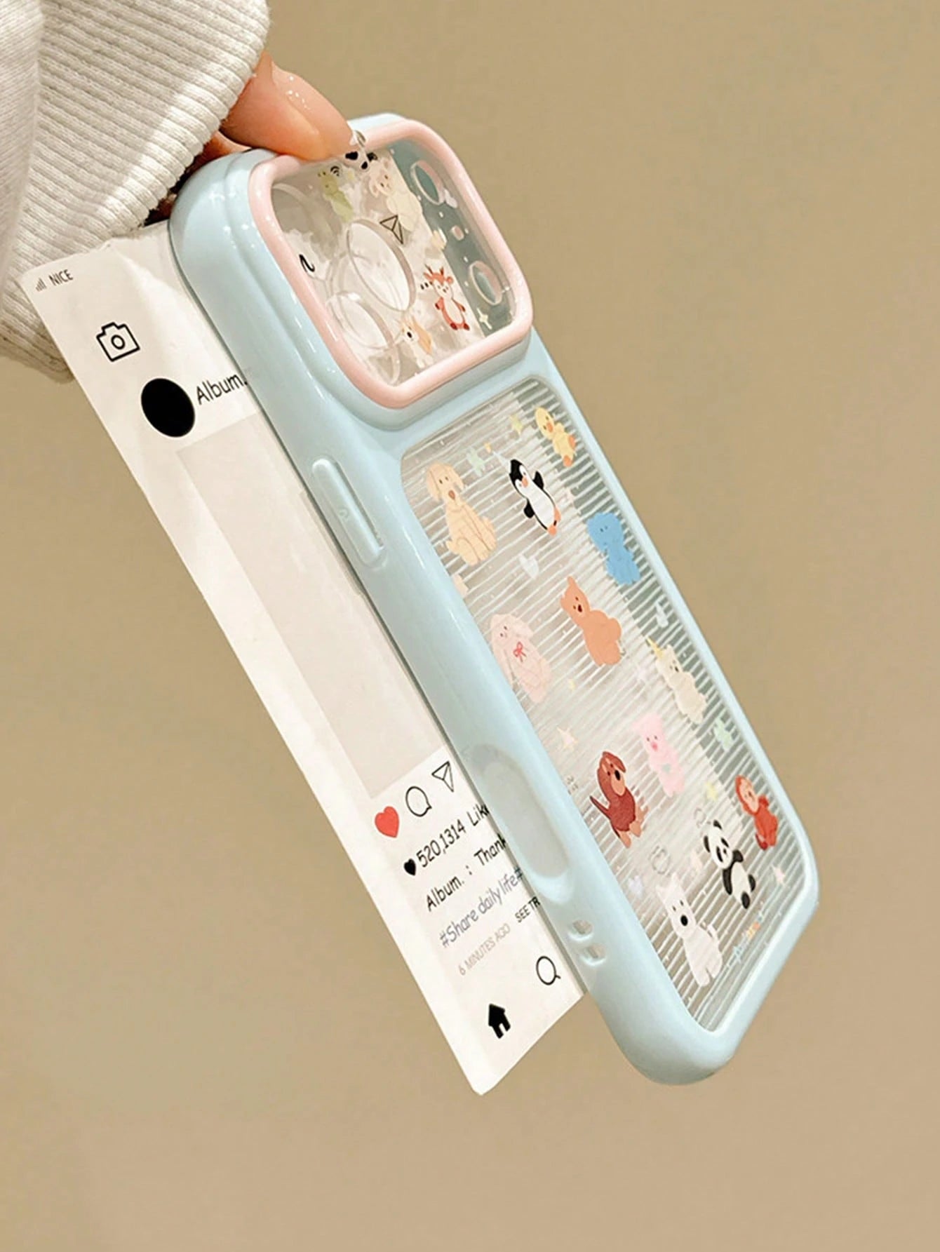 1pc Korean Style Cute Semi-Transparent Striped Animal Design Phone Case Compatible With Iphone 17 Pro Max, 16 Pro, 17, 14 Pro/15 Pro, Full Coverage Anti-Drop Protective Cover