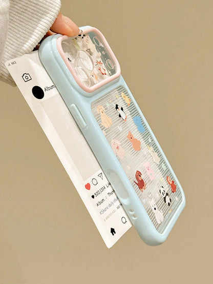 1pc Korean Style Cute Semi-Transparent Striped Animal Design Phone Case Compatible With Iphone 17 Pro Max, 16 Pro, 17, 14 Pro/15 Pro, Full Coverage Anti-Drop Protective Cover
