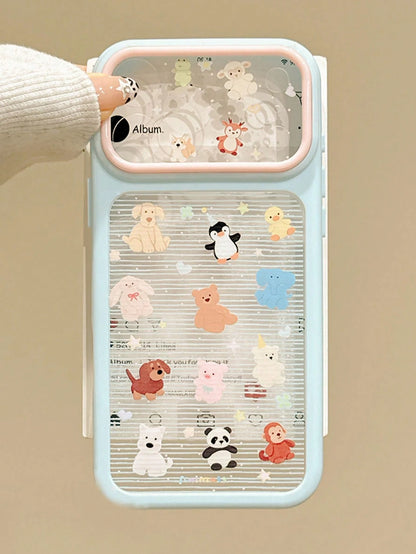 1pc Korean Style Cute Semi-Transparent Striped Animal Design Phone Case Compatible With Iphone 17 Pro Max, 16 Pro, 17, 14 Pro/15 Pro, Full Coverage Anti-Drop Protective Cover