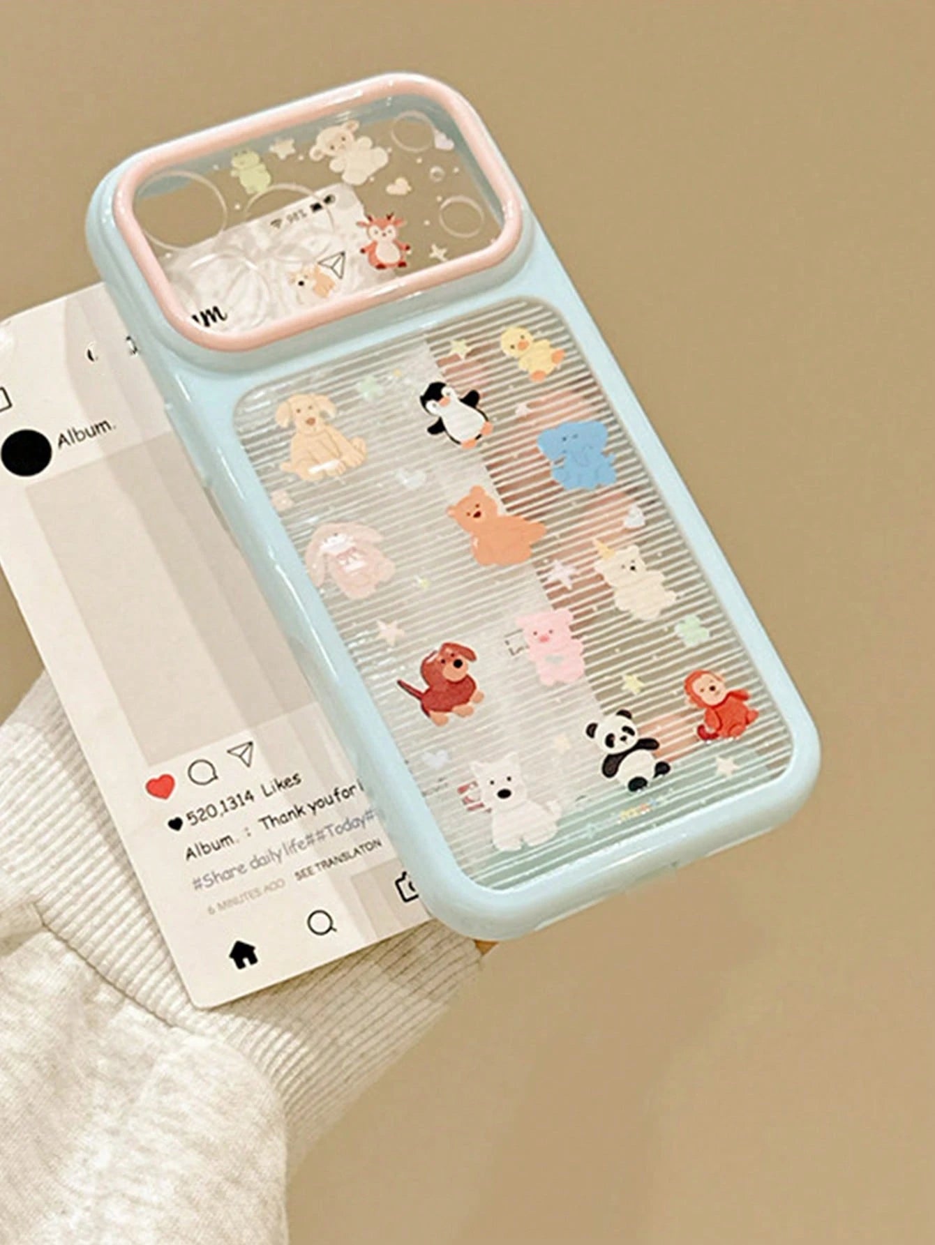 1pc Korean Style Cute Semi-Transparent Striped Animal Design Phone Case Compatible With Iphone 17 Pro Max, 16 Pro, 17, 14 Pro/15 Pro, Full Coverage Anti-Drop Protective Cover