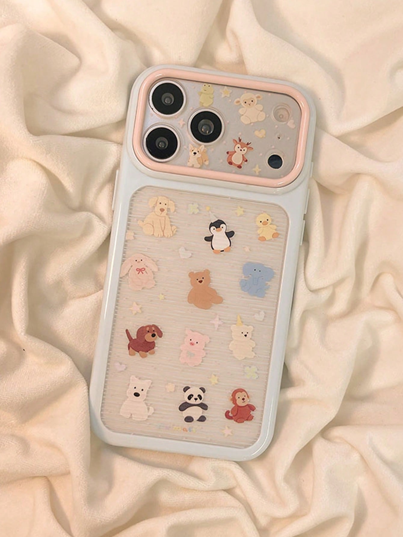 1pc Korean Style Cute Semi-Transparent Striped Animal Design Phone Case Compatible With Iphone 17 Pro Max, 16 Pro, 17, 14 Pro/15 Pro, Full Coverage Anti-Drop Protective Cover