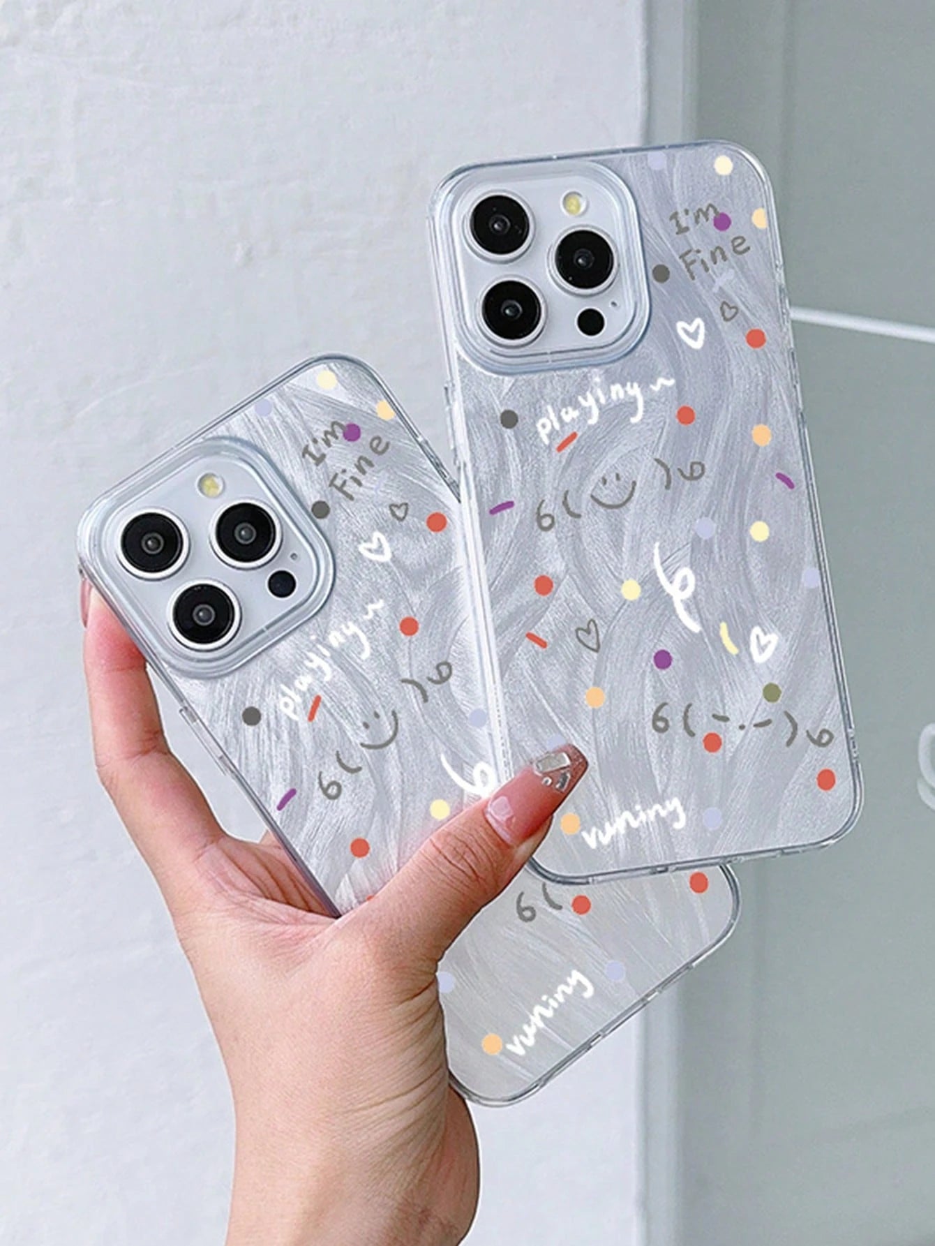 1pc Korean Style Hand-Painted Cute Polka Dot Smiling Face Phone Case, Minimalist Versatile Protective Cover Compatible With Apple 11/12/13/14/15/16/17 Pro Max