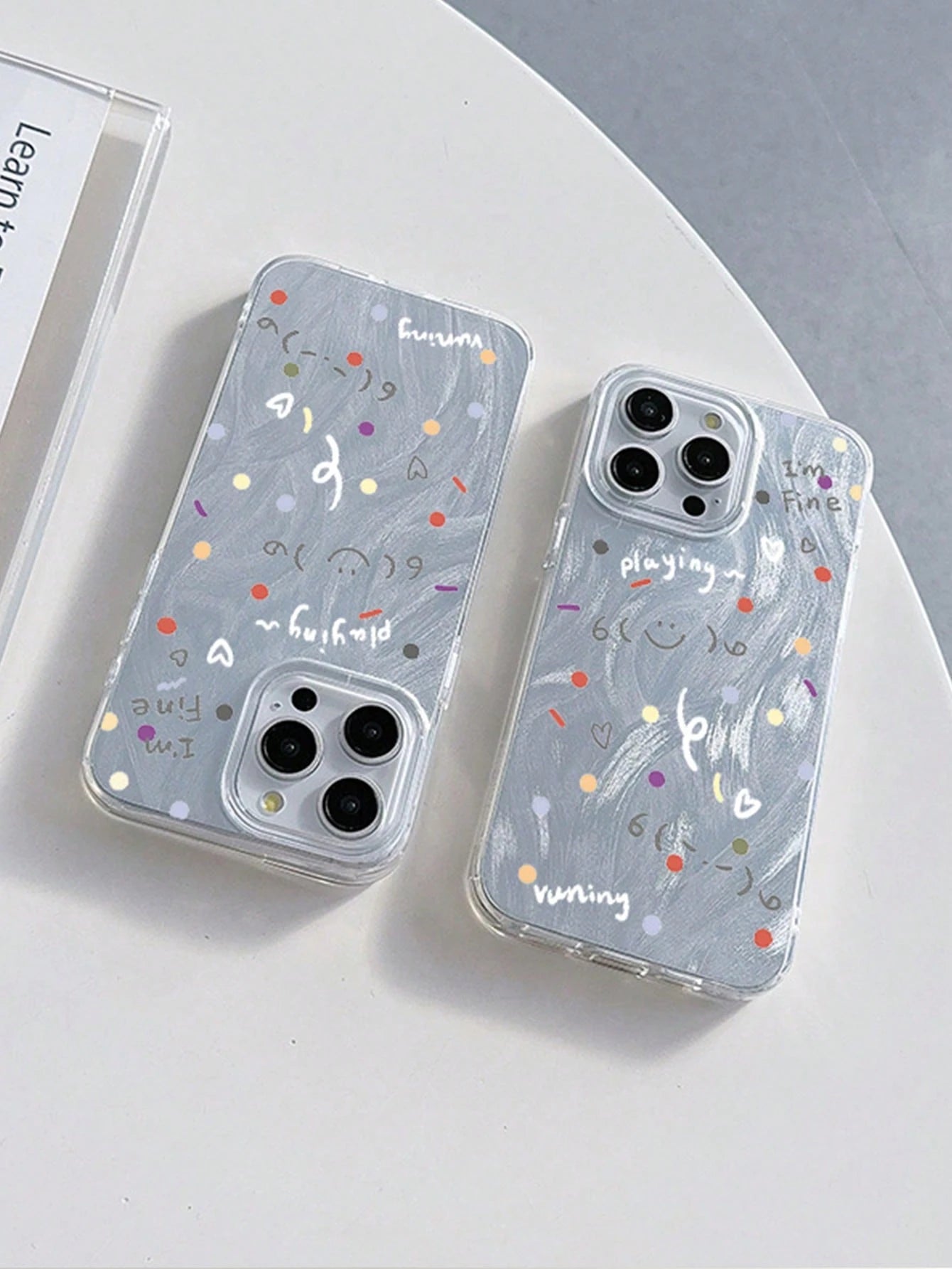 1pc Korean Style Hand-Painted Cute Polka Dot Smiling Face Phone Case, Minimalist Versatile Protective Cover Compatible With Apple 11/12/13/14/15/16/17 Pro Max