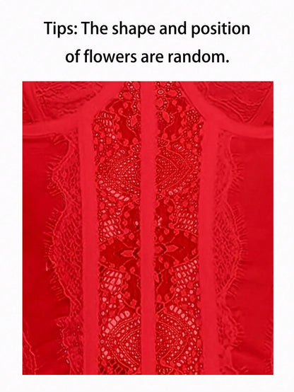 1pc Lace Camisole Crop Top, Suitable For Dates, Parties, And Outings Casual Summer Red