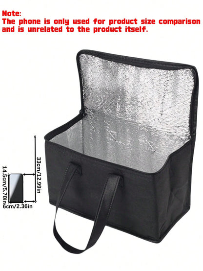 1PC Large Insulated Cooler Tote Bag, Thick Aluminum Foil Thermal Storage Handbag, Durable Non-Woven Carry Bag For Beach Picnic Outdoor Travel Road Trip, Multiple Colors Black Red Gray Available, Not F