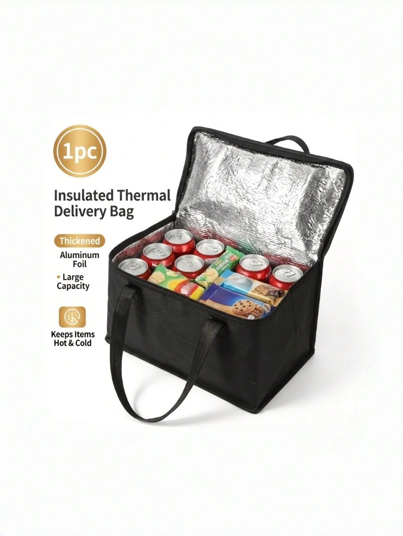1PC Large Insulated Cooler Tote Bag, Thick Aluminum Foil Thermal Storage Handbag, Durable Non-Woven Carry Bag For Beach Picnic Outdoor Travel Road Trip, Multiple Colors Black Red Gray Available, Not F