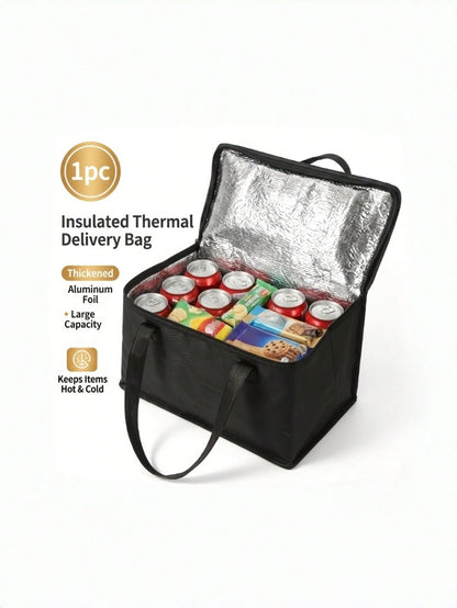 1PC Large Insulated Cooler Tote Bag, Thick Aluminum Foil Thermal Storage Handbag, Durable Non-Woven Carry Bag For Beach Picnic Outdoor Travel Road Trip, Multiple Colors Black Red Gray Available, Not F