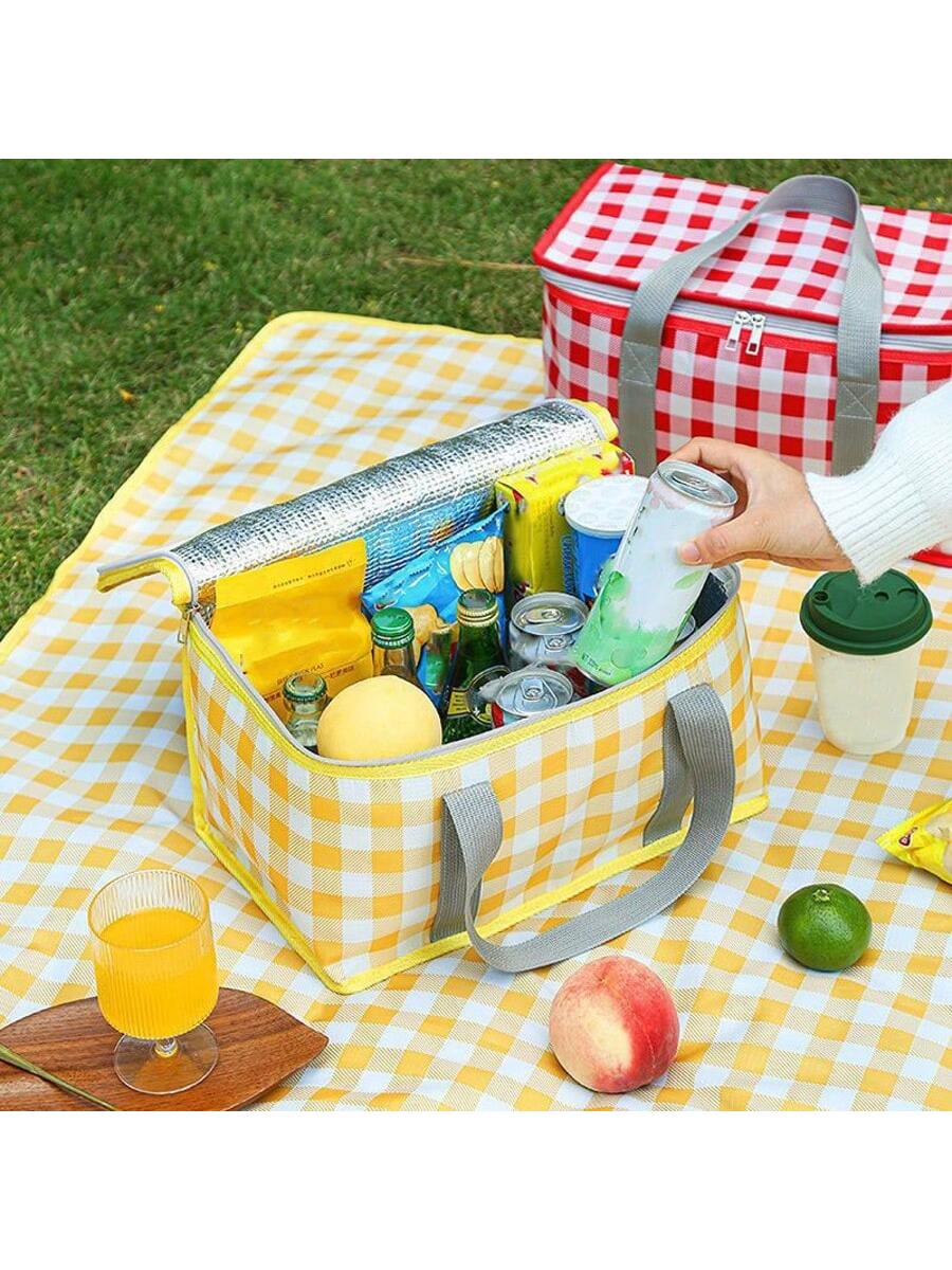 1pc Large Insulated Picnic Tote Bag- Durable Thermal Cooler Bag With Sturdy Handle| Easy To Clean, Portable, Suitable For Camping, Family Gatherings- Vibrant Design, Can Hold Drinks, Snacks, Multi