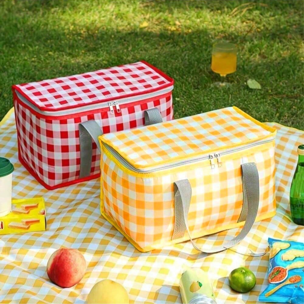 1pc Large Insulated Picnic Tote Bag- Durable Thermal Cooler Bag With Sturdy Handle| Easy To Clean, Portable, Suitable For Camping, Family Gatherings- Vibrant Design, Can Hold Drinks, Snacks, Multi