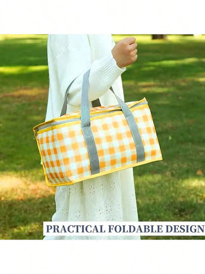 1pc Large Insulated Picnic Tote Bag- Durable Thermal Cooler Bag With Sturdy Handle| Easy To Clean, Portable, Suitable For Camping, Family Gatherings- Vibrant Design, Can Hold Drinks, Snacks, Multi