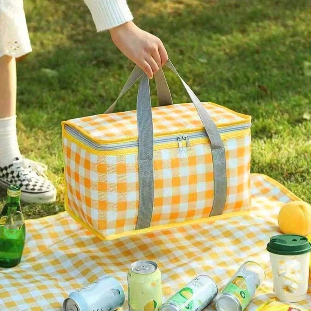 1pc Large Insulated Picnic Tote Bag- Durable Thermal Cooler Bag With Sturdy Handle| Easy To Clean, Portable, Suitable For Camping, Family Gatherings- Vibrant Design, Can Hold Drinks, Snacks, Multi