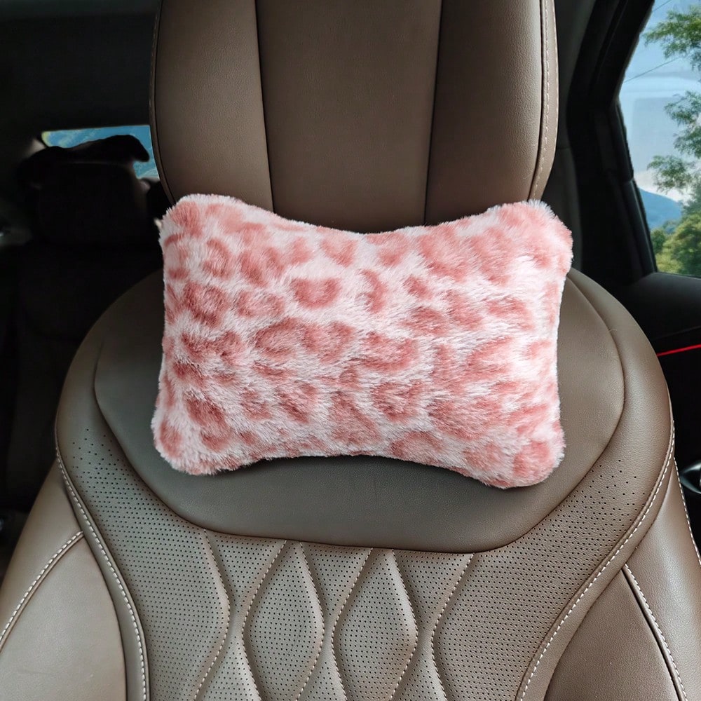 1pc Leopard Print Car Seat Headrest Neck Pillow, Women's Car Accessory, Soft Neck Support, All Season Use